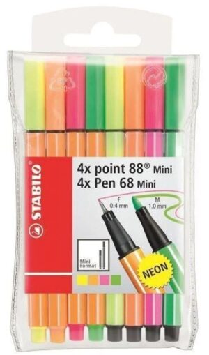 Bolígrafo Stabilo Point 88 Fineliner/Pen 68 Mini Neoni - (8 Unidades)