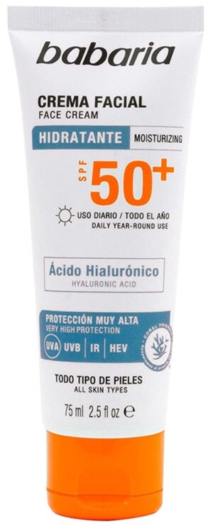 Crema facial Babaria Ácido Hialurónico con SPF50+ - 75mL