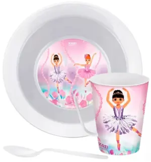 Kit Plato + Vaso de Plástico Redondo Kozi Plast Bailarina 8503B - (3Pcs)