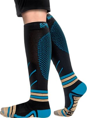 Medias de Compresión con Hilado de Cobre Medivaric Sport - Negro/Azul (XL)
