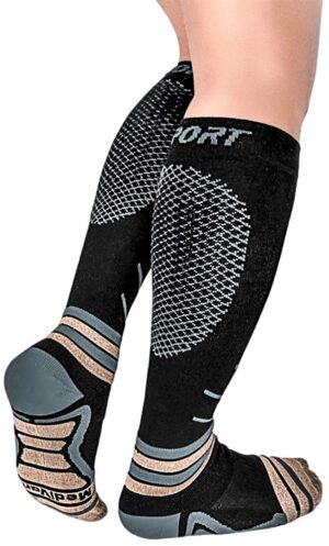 Medias de Compresión con Hilado de Cobre Medivaric Sport - Negro/Gris (S)