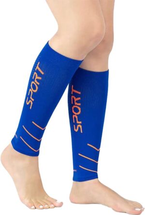 Media de Compresión para Pantorrilla Medivaric Sport - Azul/Naranja Neon (M)