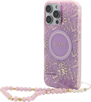 Funda con cordón Guess para iPhone 16 Pro Max GUHMP16XHCPOFPU - Flowers Violet