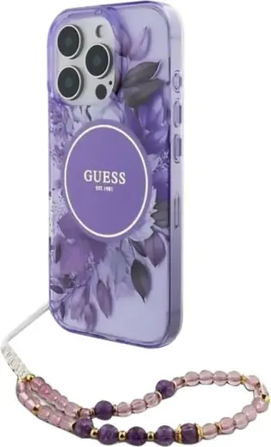 Funda con cordón Guess para iPhone 16 Pro Max GUHMP16XHFWBRCESU - Flowers Violet
