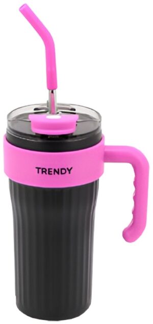 Vaso Térmico con Pajita Trendy 18440  860mL - Negro/Fucsia