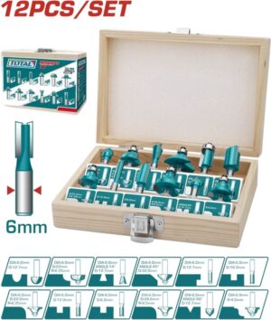 Kit de Herramientas Router Bits 6mm Total TACSR0121 (12 pzs)